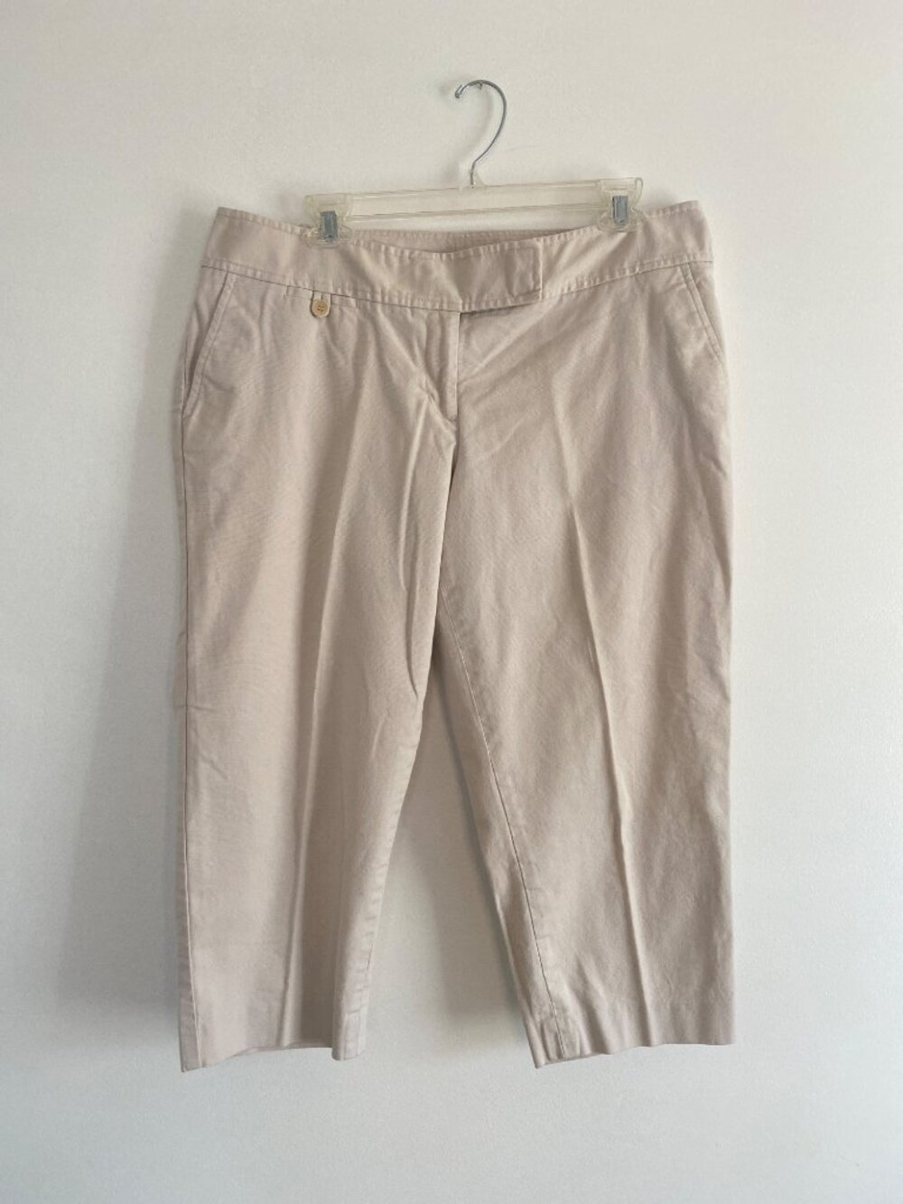 Talbots Womens Petite 16WP Beige Cropped Pants With Elastic Waist Flat Front Cot